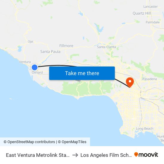 East Ventura Metrolink Station to Los Angeles Film School map