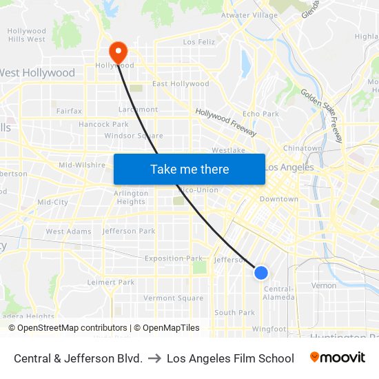 Central & Jefferson Blvd. to Los Angeles Film School map