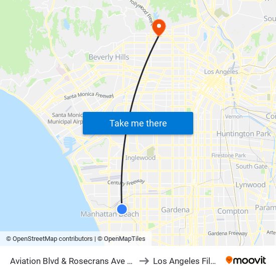 Aviation Blvd & Rosecrans Ave (Southbound) to Los Angeles Film School map