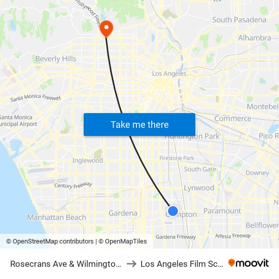 Rosecrans Ave & Wilmington Ave to Los Angeles Film School map