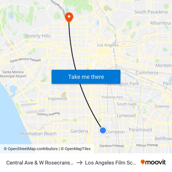 Central Ave & W Rosecrans Ave to Los Angeles Film School map