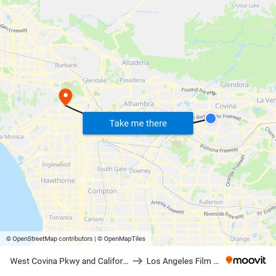 West Covina Pkwy and California Ave E to Los Angeles Film School map