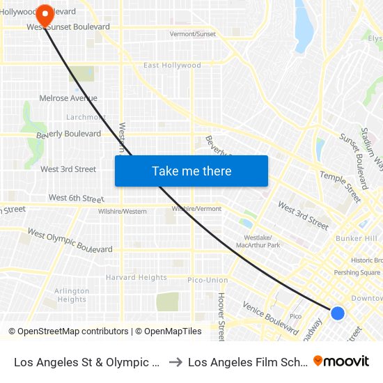 Los Angeles St & Olympic Blvd to Los Angeles Film School map