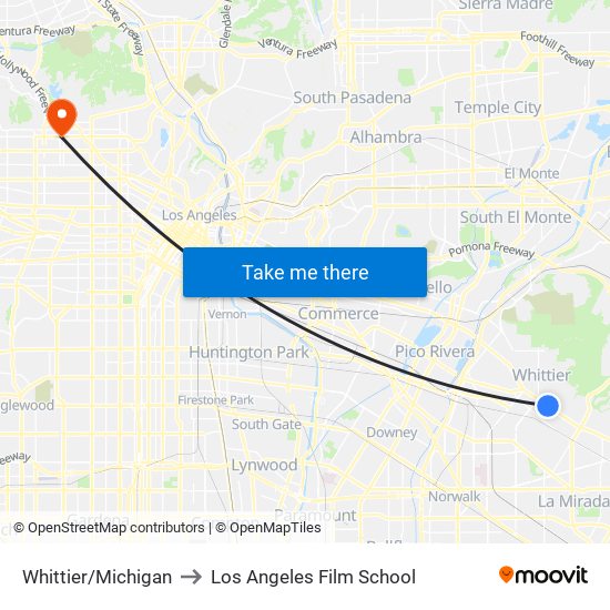 Whittier/Michigan to Los Angeles Film School map