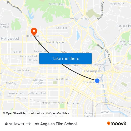 4th/Hewitt to Los Angeles Film School map