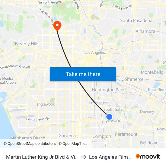 Martin Luther King Jr Blvd & Virginia Ave to Los Angeles Film School map