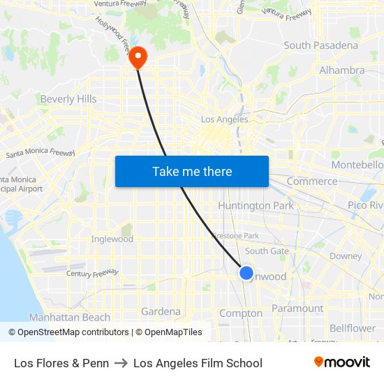 Los Flores & Penn to Los Angeles Film School map