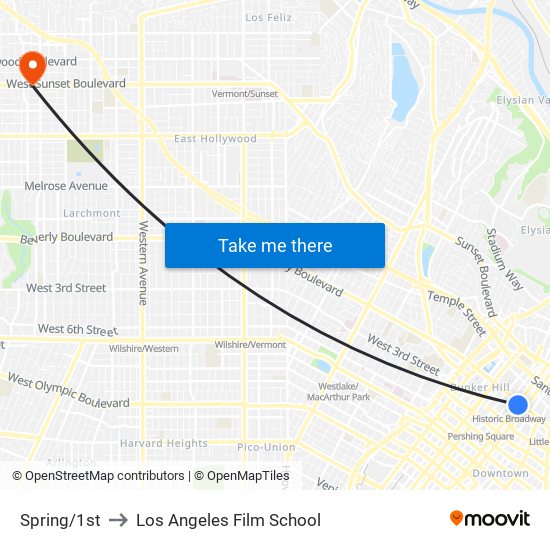 Spring/1st to Los Angeles Film School map