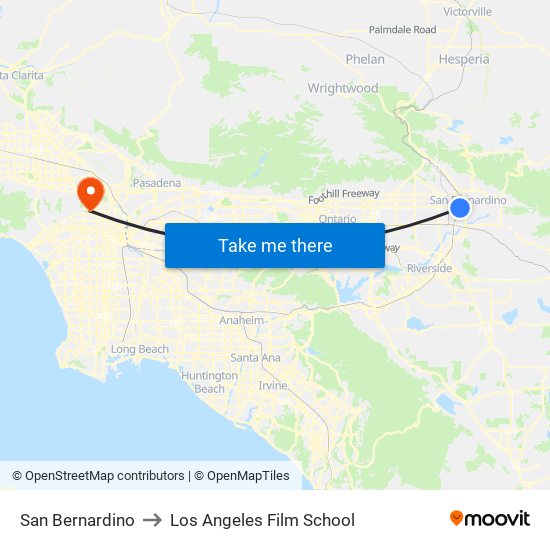 San Bernardino to Los Angeles Film School map