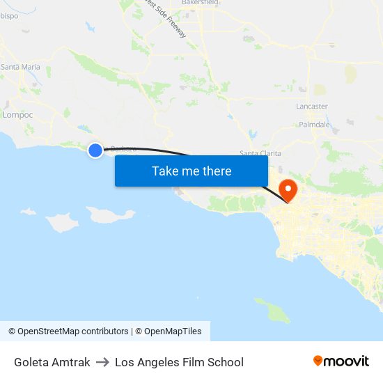 Goleta Amtrak to Los Angeles Film School map