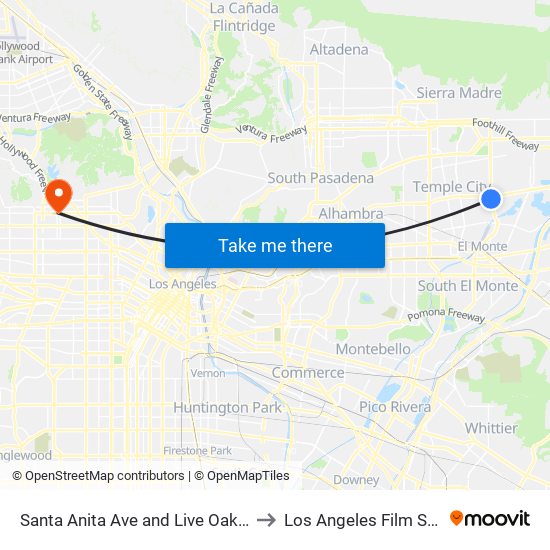 Santa Anita Ave and Live Oak Ave W to Los Angeles Film School map