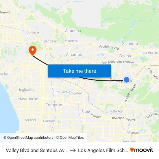 Valley Blvd and Sentous Ave W to Los Angeles Film School map