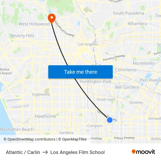 Atlantic / Carlin to Los Angeles Film School map