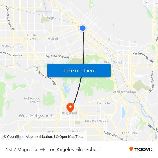 1st / Magnolia to Los Angeles Film School map