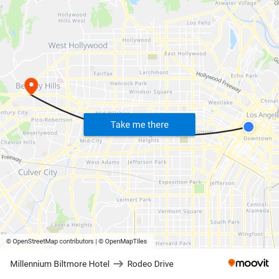 Millennium Biltmore Hotel to Rodeo Drive map