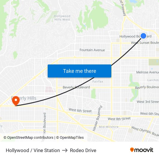 Hollywood / Vine Station to Rodeo Drive map