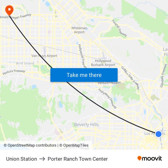 Union Station to Porter Ranch Town Center map