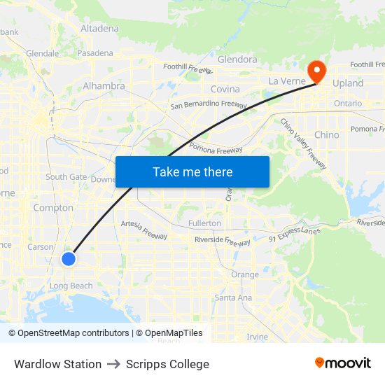 Wardlow Station to Scripps College map