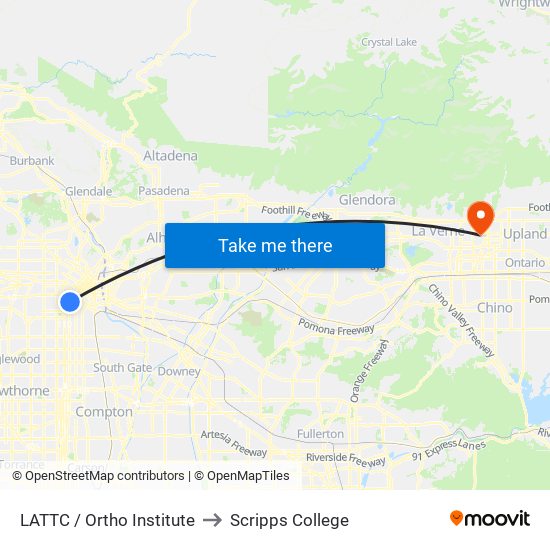 LATTC / Ortho Institute to Scripps College map