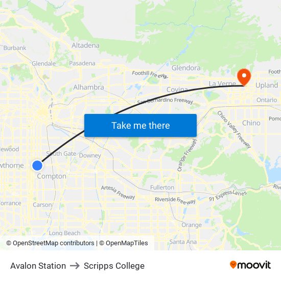 Avalon Station to Scripps College map