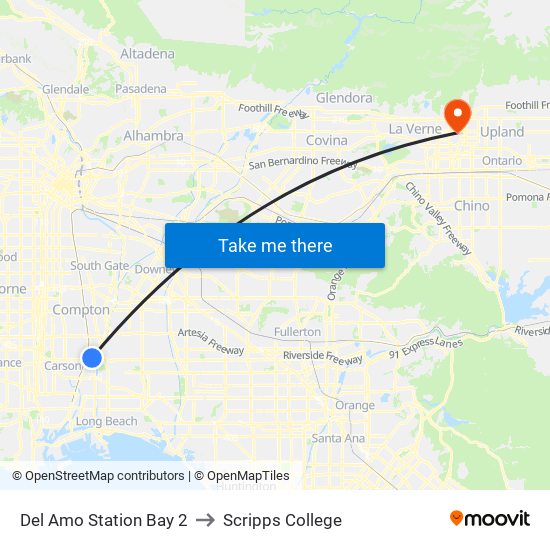 Del Amo Station Bay 2 to Scripps College map