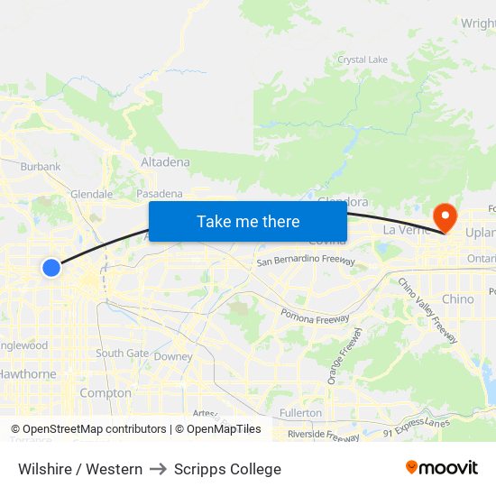 Wilshire / Western to Scripps College map