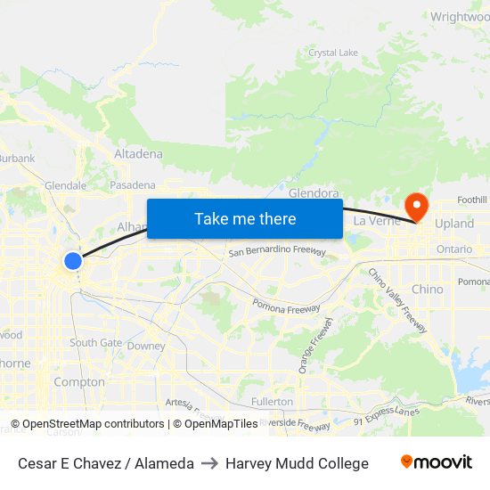 Cesar E Chavez / Alameda to Harvey Mudd College map