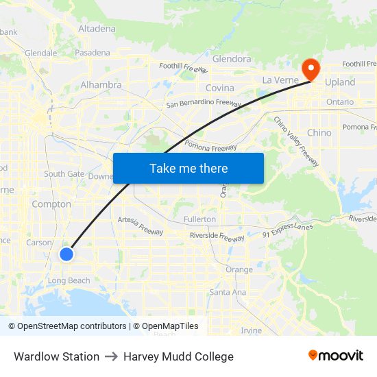 Wardlow Station to Harvey Mudd College map