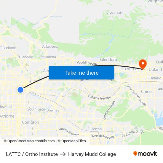 LATTC / Ortho Institute to Harvey Mudd College map