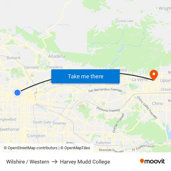 Wilshire / Western to Harvey Mudd College map