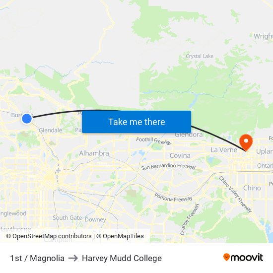 1st / Magnolia to Harvey Mudd College map