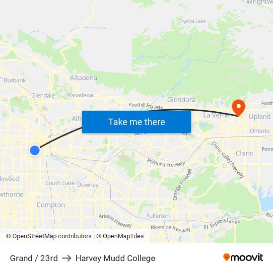 Grand / 23rd to Harvey Mudd College map