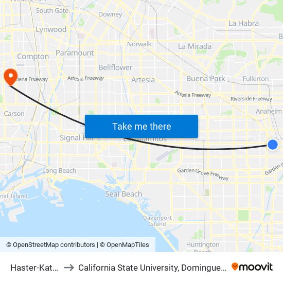 Haster-Katella to California State University, Dominguez Hills map