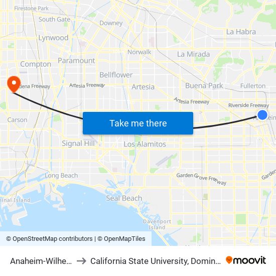 Anaheim-Wilhelmina to California State University, Dominguez Hills map