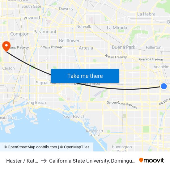 Haster / Katella to California State University, Dominguez Hills map