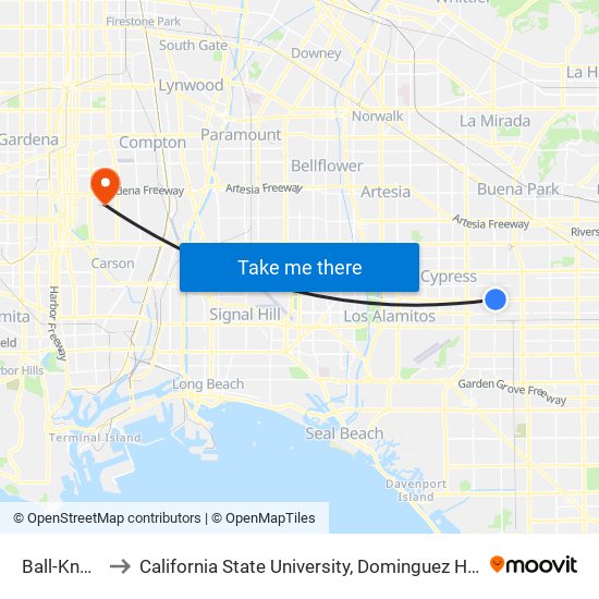 Ball-Knott to California State University, Dominguez Hills map