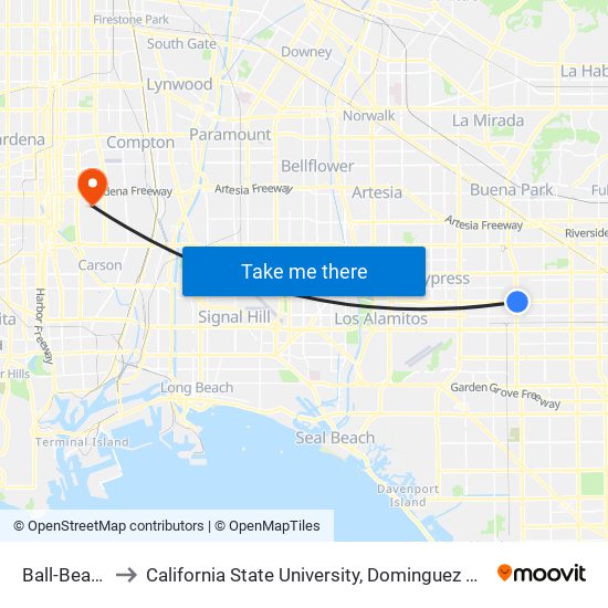 Ball-Beach to California State University, Dominguez Hills map