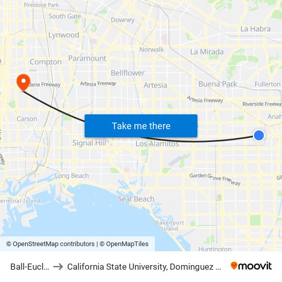 Ball-Euclid to California State University, Dominguez Hills map