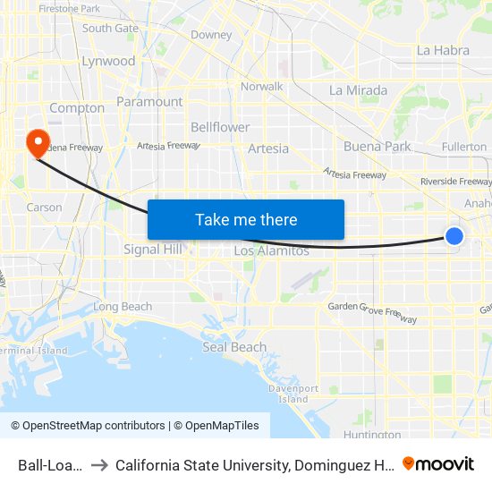 Ball-Loara to California State University, Dominguez Hills map