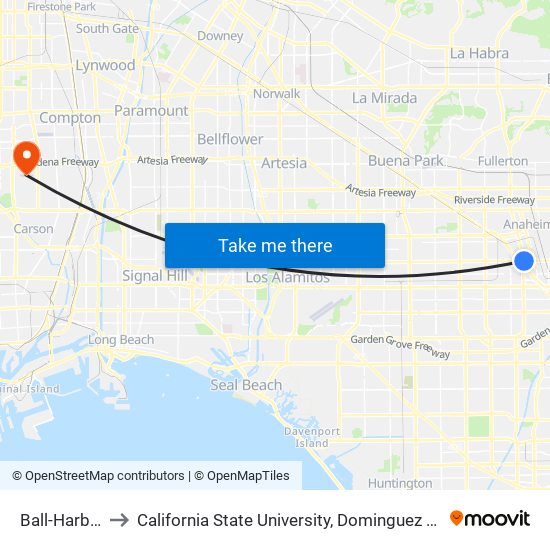 Ball-Harbor to California State University, Dominguez Hills map