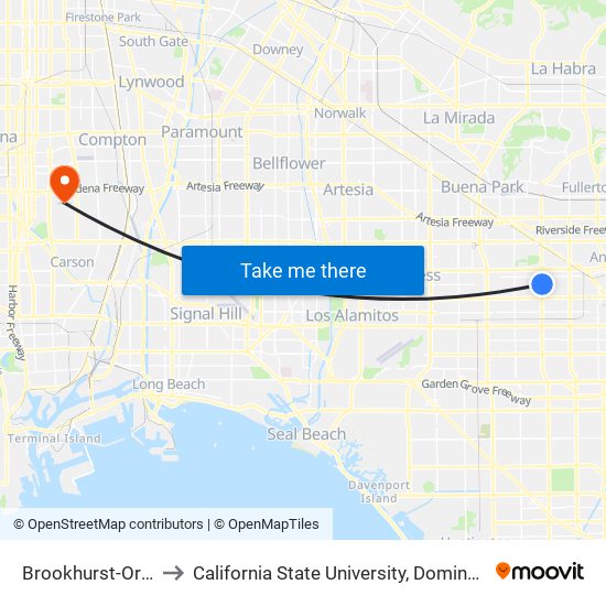 Brookhurst-Orange to California State University, Dominguez Hills map