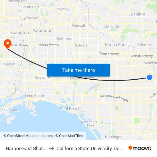 Harbor-East Shuttle Area to California State University, Dominguez Hills map