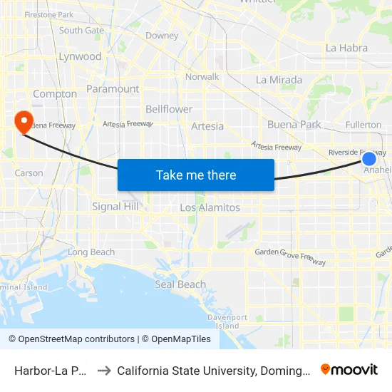 Harbor-La Palma to California State University, Dominguez Hills map