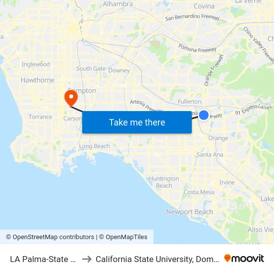 LA Palma-State College to California State University, Dominguez Hills map
