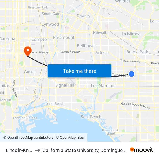 Lincoln-Knott to California State University, Dominguez Hills map