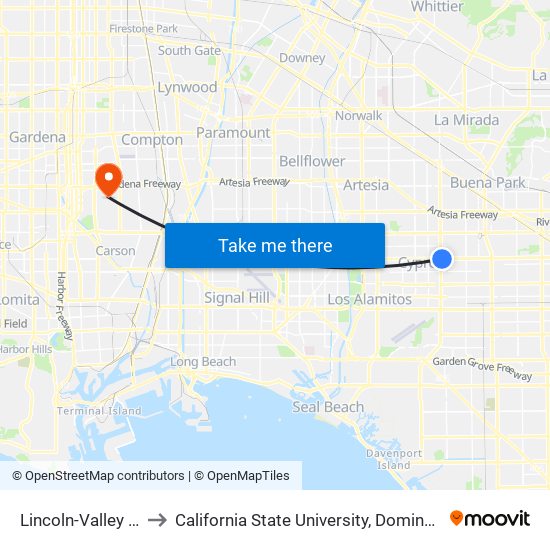 Lincoln-Valley View to California State University, Dominguez Hills map