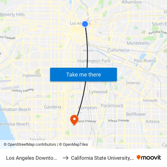 Los Angeles Downtown (Flixbus Lot) to California State University, Dominguez Hills map