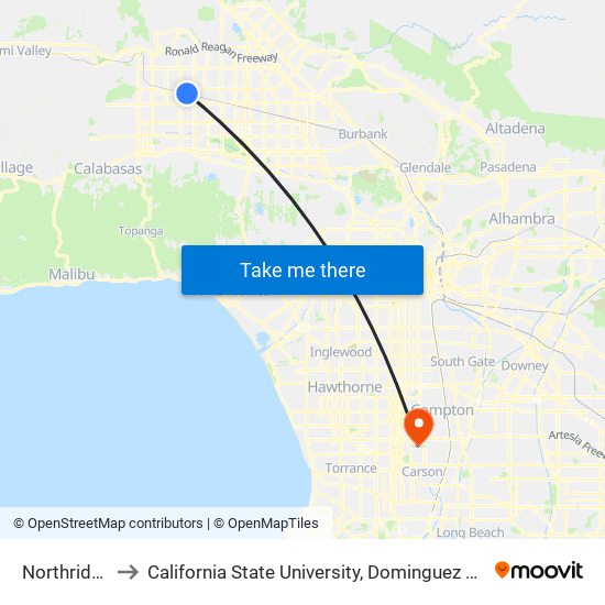 Northridge to California State University, Dominguez Hills map