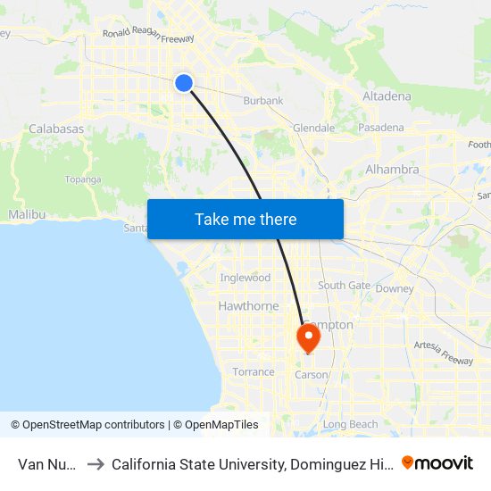 Van Nuys to California State University, Dominguez Hills map