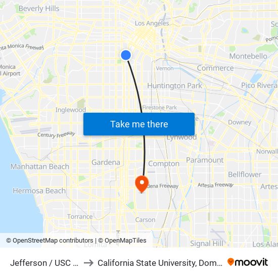 Jefferson / USC Station to California State University, Dominguez Hills map